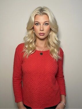 Women’s Textured Red Long-Sleeve Top